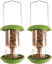 2x stuks vogel voedersilo groen kunststof 17 cm - Vogelvoederhuisje - Vogelvoer - Vogel voederstation