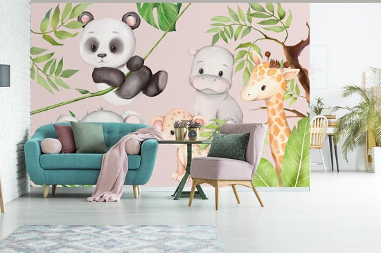 Papier peint - Papier peint photo Jungle - Animaux - Rose - Largeur 330 cm x hauteur 220 cm