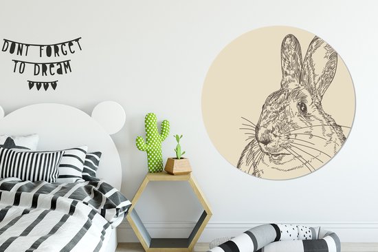 WallCircle - Cercle mural - Cercle mural - Illustration Vintage d'un lapin - Aluminium - Dibond - 120x120 cm - Intérieur et Extérieur XXL