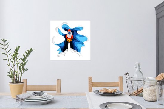 Sticker Muursticker Illustration pour enfants Espace - Illustration pour enfants d'une fusée - 50x50 cm - film adhésif autocollant - sticker mural repositionnable