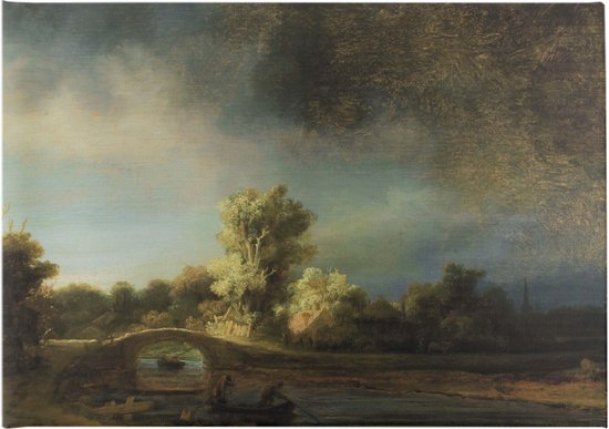 Art for the Home - Toile - Paysage du pont de pierre Rembrandt - 100x70cm