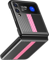 Samsung Galaxy Z Flip 3 5G Hoesje - Mobigear - Racing Serie - TPU Backcover - Zwart / Roze - Hoesje Geschikt Voor Samsung Galaxy Z Flip 3 5G