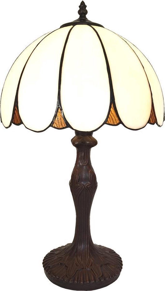 Tiffany Tafellamp Ø 31*43 cm E27/max 1*40W Wit Kunststof, Glas Tiffany Bureaulamp Tiffany Lampen