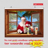 D&C Collection - poster - kerst poster - 60x45 cm - doorkijk - bruin venster tropische kerst Kerstman en cocktails  - winter poster - kerst decoratie - kerstinterieur - kerst wandd