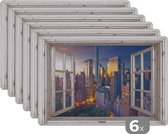 Placemat - Placemats kunststof - Doorkijk - New York - Skyline - 45x30 cm - 6 stuks - Hittebestendig - Anti-Slip - Onderlegger - Afneembaar