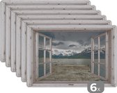 Placemat - Placemats kunststof - Doorkijk - Steiger - Berg - 45x30 cm - 6 stuks - Hittebestendig - Anti-Slip - Onderlegger - Afneembaar