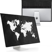 kwmobile Hoes voor 27-28" Monitor - PC cover met 2 vakjes aan de achterzijde - Monitor beschermhoes Wereldkaart design in wit / zwart