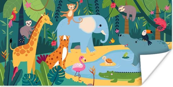Poster Jungle - Kinderen - Dieren - 160x80 cm