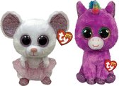Ty - Knuffel - Beanie Buddy - Nina Mouse & Rosette Unicorn