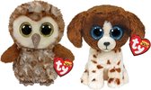 Ty - Knuffel - Beanie Boo's - Percy Owl & Muddles Dog