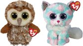 Ty - Knuffel - Beanie Buddy - Percy Owl & Opal Cat