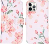 iMoshion Design Softcase Book Case iPhone 12, iPhone 12 Pro hoesje - Blossom Watercolor White