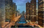 Wolkenkrabbers en skyline langs de Chicago River - Foto op Forex - 120 x 80 cm