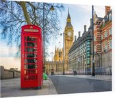 Rode Britse telefooncel voor de Big Ben in Londen - Foto op Plexiglas - 60 x 40 cm