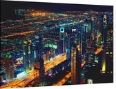 De imposante skyline van downtown Dubai bij nacht - Foto op Canvas - 150 x 100 cm