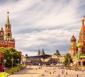 Le Kremlin et la Cathédrale Saint-Basile sur la Place Rouge à Moscou, - Papier peint photo (en ruelles) - 250 x 260 cm