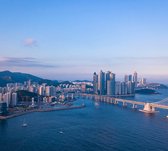 Luchtfoto van de skyline en grote Gwanganbrug in Busan - Fotobehang (in banen) - 250 x 260 cm