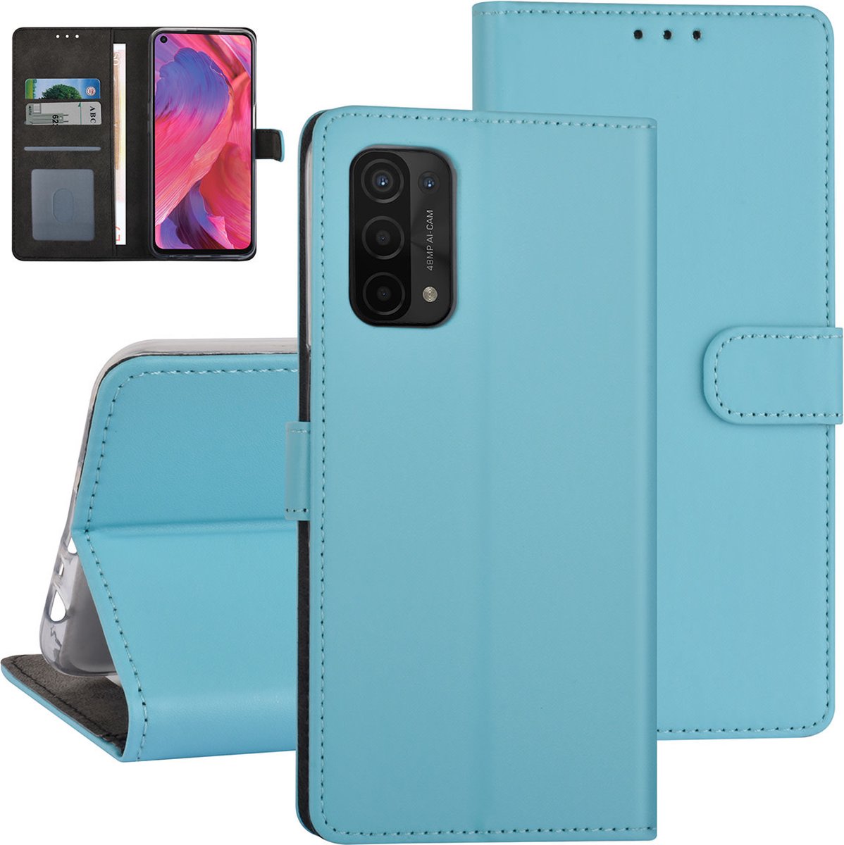 LichtBlauw hoesje voor Oppo A54 5G & Oppo A74 5G - Book Case - Pasjeshouder - Magneetsluiting
