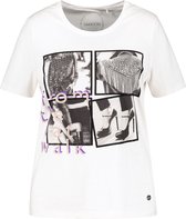 SAMOON Dames T-shirt met korte mouwen en print op de voorkant van GOTS-gecertificeerd biologisch katoen Offwhite gemustert-46