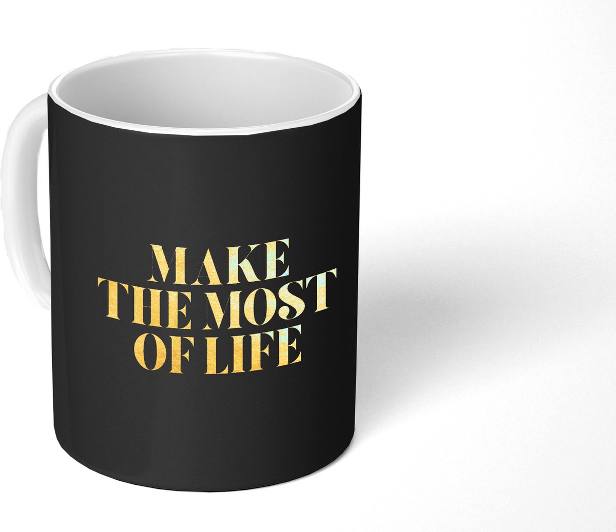 Mok - Koffiemok - Quote - Leven - Goud - Zwart - Mokken - 350 ML - Beker - Koffiemokken - Theemok
