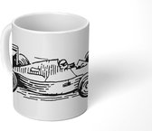 Mok - Een zwart-witte tekening van de raceauto van Formule 1 - zwart wit - 350 ML - Beker