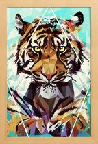 JUNIQE - Poster met houten lijst It Tiger -13x18 /Bruin & Turkoois