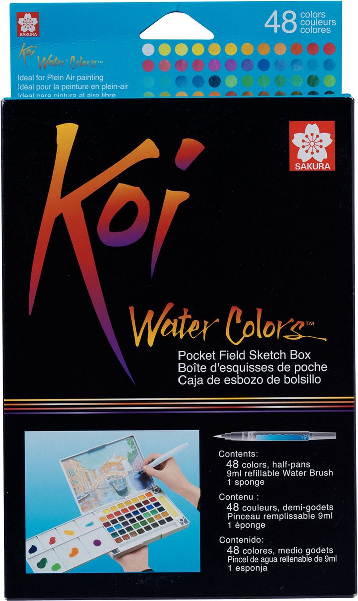 KoSakura Koi Water Colors pocketbox - 48 aquarel napjes - met Koi Water Brush - Sakura