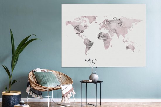Décoration murale Carte du Wereldkaart - Peinture - Rose - Toile - 160x120 cm
