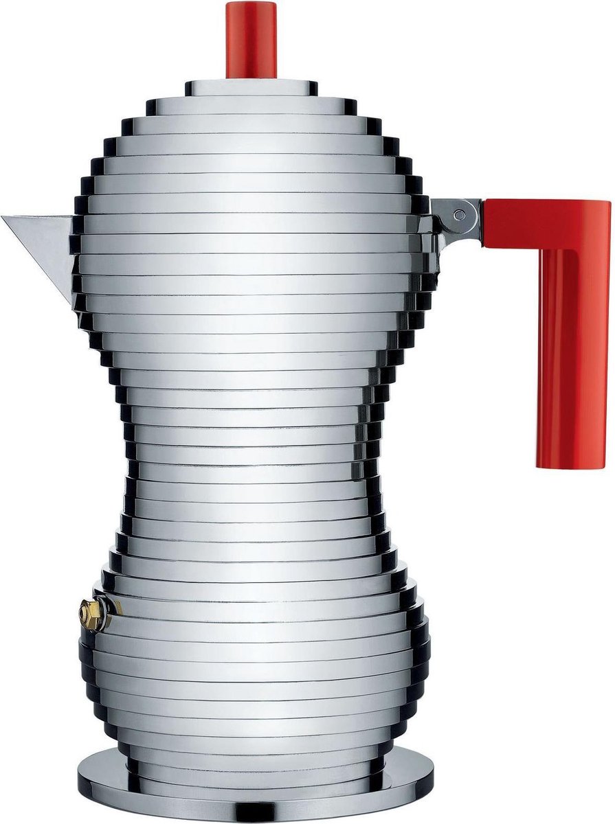 Alessi Percolator Pulcina - MDL02/3 R - Rood - 3 kops - door Michele De Lucchi