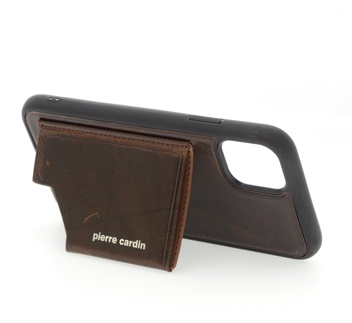 DonkerBruin hoesje van Pierre Cardin - Backcover - voor iPhone 11 Pro Max - Genuine leather - Echt Leer