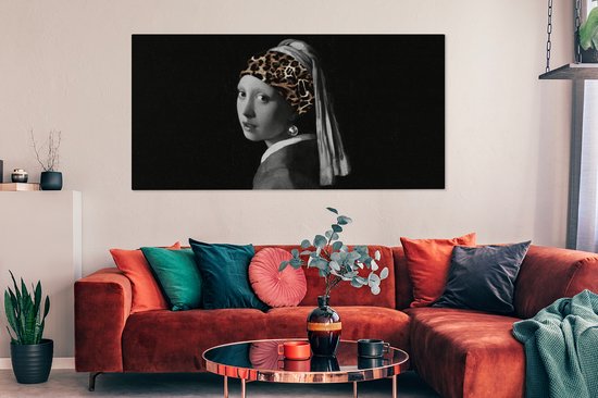 Peinture sur toile Fille à la perle - Panthère - Art - 160x80 cm - Déco Décoration murale
