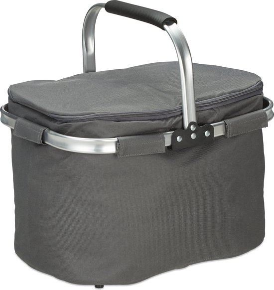 Relaxdays - cabas - panier pique-nique - panier - sac isotherme - 27 litres - gris