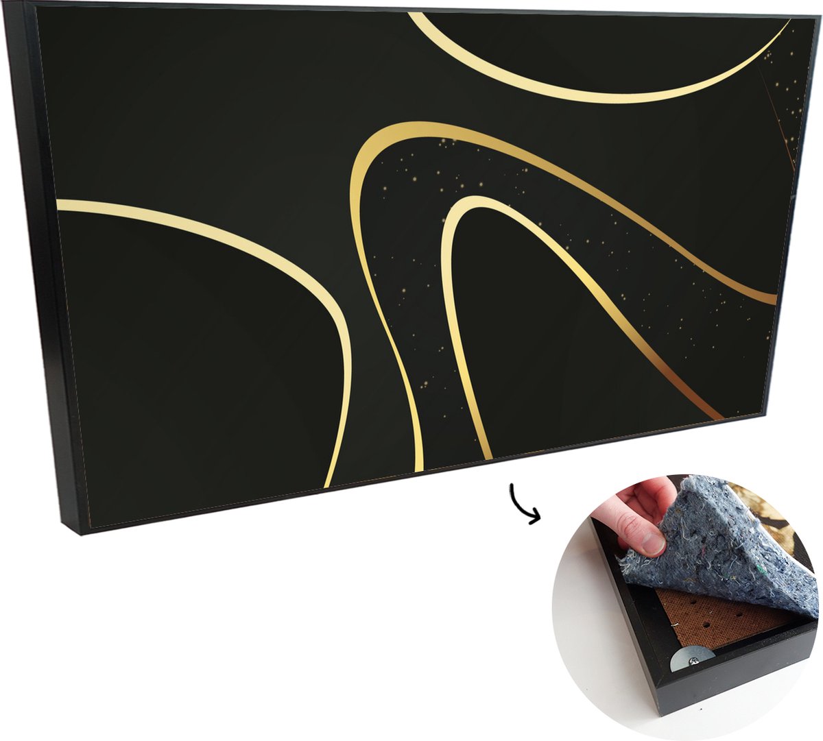 Akoestische Panelen - Geluidsisolatie - Akoestisch Wandpaneel - Wanddecoratie - Schilderij - 120x60 cm - Gouden golven op een zwarte achtergrond - Geluidsdemper - Isolatie platen - Studio Schuim