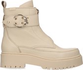 Manfield - Dames - Beige leren buckle boots - Maat 39