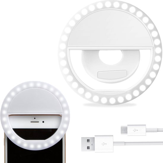 Selfie Ring Light LED Licht Wit - Universele Selfie Ring Lamp Wit - Selfie Ringlight Met Clip Oplaadbaar - Wit