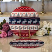 2x Velvet textiel onderleggers met hout - Kerst rendieren - 33 cm Placemat - Decoratie - Versiering