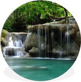 WallCircle - Wandcirkel ⌀ 150 - Meerdere kleine watervallen in het Thaise nationaal park Erawan - Ronde schilderijen woonkamer - Wandbord rond - Muurdecoratie cirkel - Kamer decoratie binnen - Wanddecoratie muurcirkel - Woonaccessoires