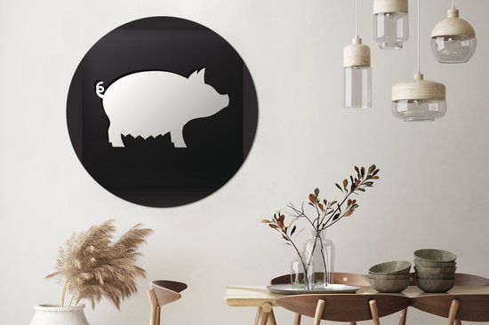 Une illustration d'un cochon sur fond noir. Cercle mural aluminium ⌀ 140 cm