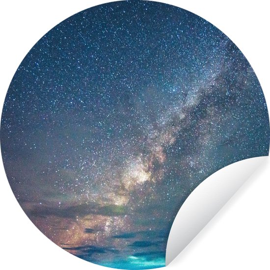 WallCircle - Muurstickers - Behangcirkel - Sterren - Zonnestelsel - Turquoise - Jongens - Meisjes - Kinderen - 100x100 cm - Muurcirkel - Zelfklevend - Ronde Behangsticker XXL