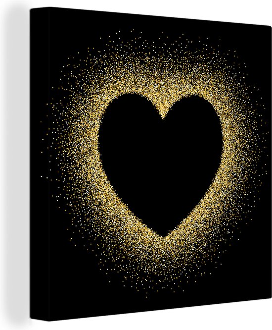 Canvas Schilderij Gouden hart op een zwarte achtergrond - 90x90 cm - Wanddecoratie