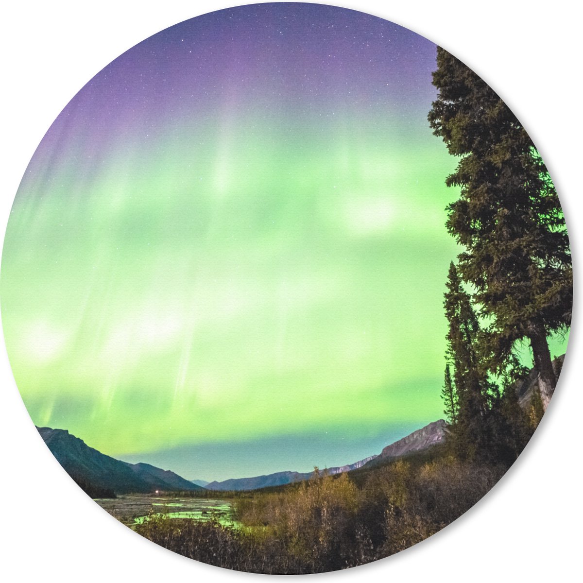 Muismat rond 30x30 cm - Mousepad Noorderlicht - Boom - Berg - Natuur - Ronde muismatten