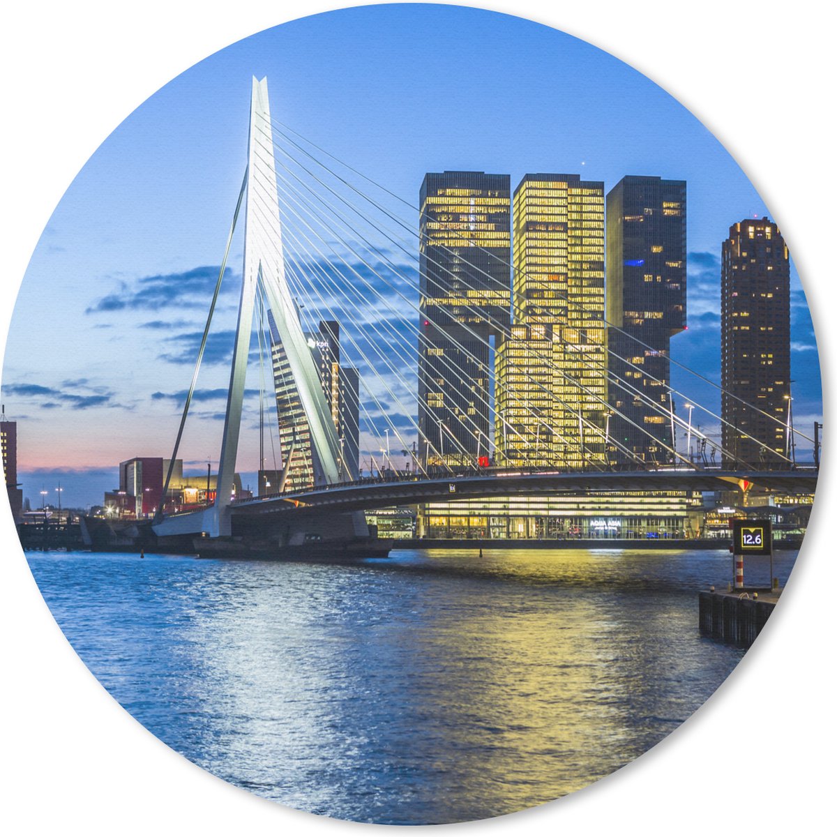 Muismat rond 40x40 cm - Mousepad Rotterdam - Water - Skyline - Ronde muismatten