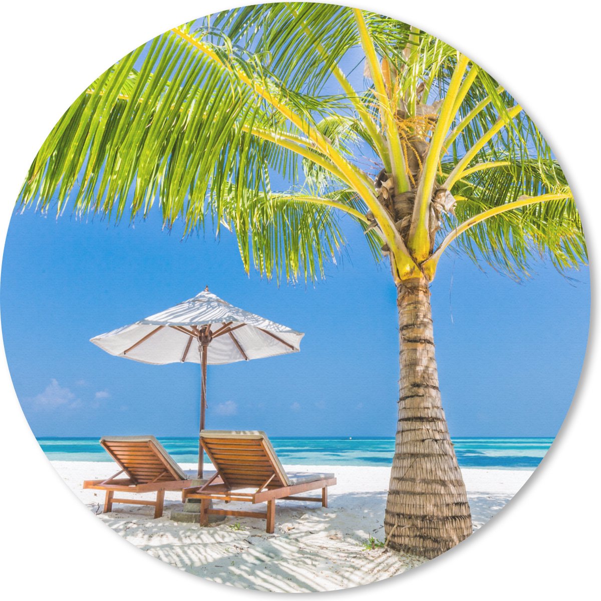 Muismat rond 50x50 cm - Mousepad Palmboom - Strandstoel - Parasol - Ronde muismatten
