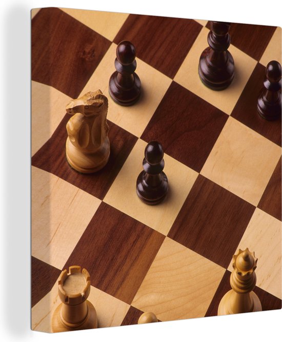 Canvas Schilderij Het schaakbord gedurende een potje schaken - Wanddecoratie