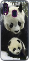Geschikt voor Samsung Galaxy A40 hoesje - Panda - Welp - Sneeuw - Siliconen Telefoonhoesje