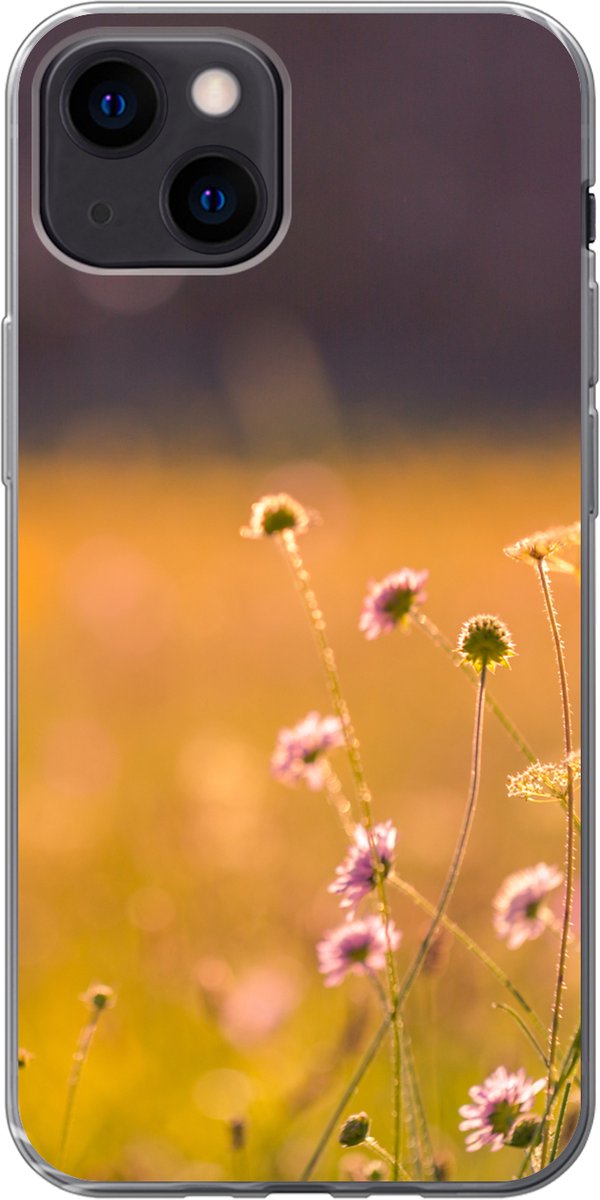 Telefoonhoesje Geschikt voor iPhone 13 mini hoesje - Bloemen - Licht - Roze - Siliconen Telefoonhoesje Telefoonhoesje