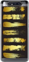 Geschikt voor Samsung Galaxy A80 hoesje - Gouden strepen op een zwarte achtergrond - Siliconen Telefoonhoesje