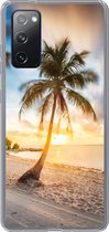 Geschikt voor Samsung Galaxy S20 FE hoesje - Zonsondergang - Strand - Palmboom - Siliconen Telefoonhoesje