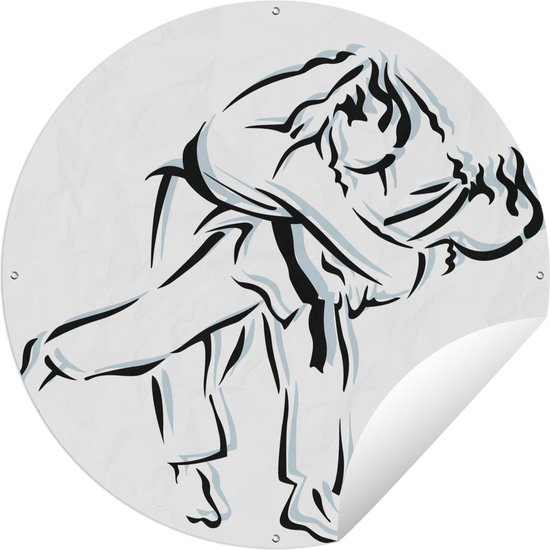 Tuincirkel Een illustratie van drie verschillende situaties in judo - 120x120 cm - Ronde Tuinposter - Buiten XXL / Groot formaat!