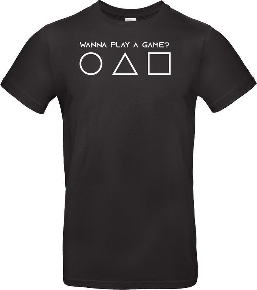 T-Shirt Game | Wanna play a game? | Zwart met witte opdruk | XL | Stickertoko.nl